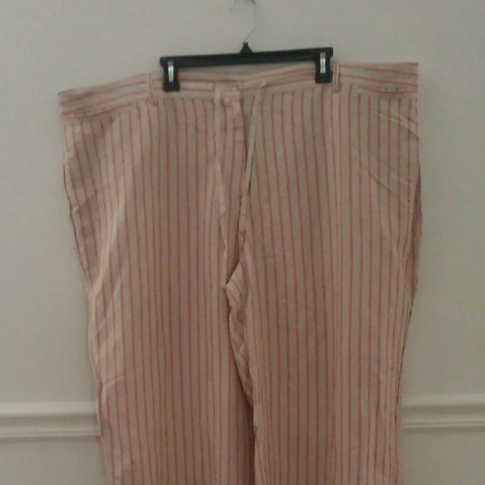 LANE BRYANT BEIGE PINSTRIPES PALAZZO TYPE PANTS PLUS SZ. 26/28 ~LINEN RAYON NWOT